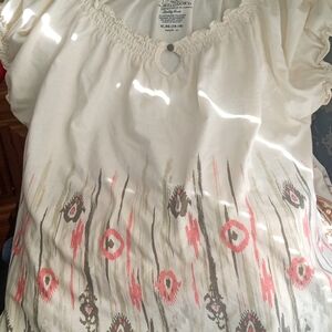 Faded Glory Cream Blouse with Pink and Gray Accents